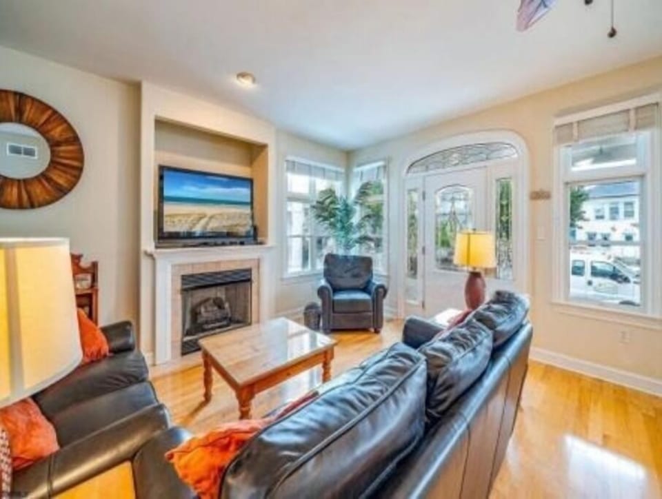 Stunning living room with leather seating
