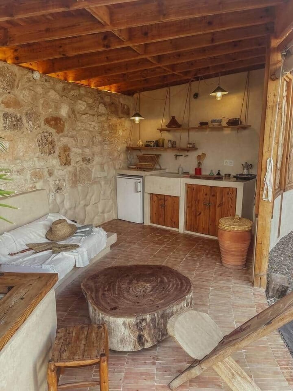 The Moonlight Yurt Kitchen and chill area at Kaouki Hill Sidi Kaouki Essaouira