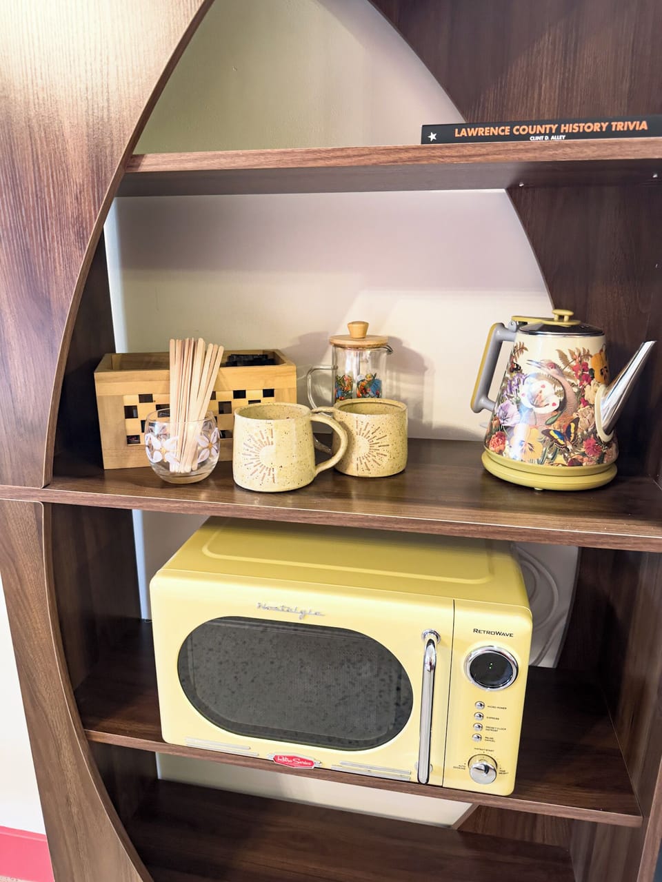 Local coffee + tea, hot water kettle, french press