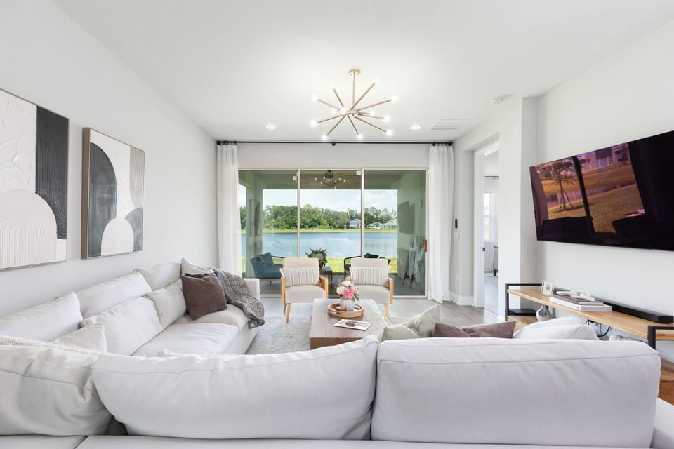 Living room with water views
