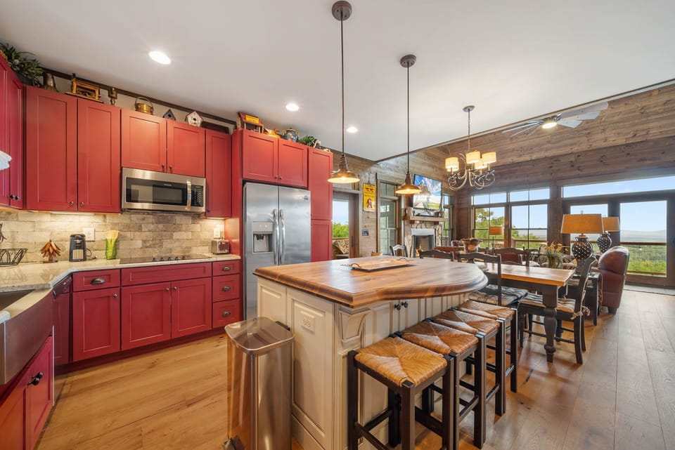 Spacious Kitchen with Beautiful Wood Top Island