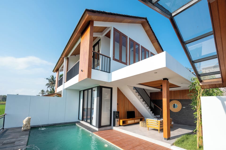 Two Bedroom Pool Villa Rice Field View | In-room safe, desk, laptop workspace, blackout drapes