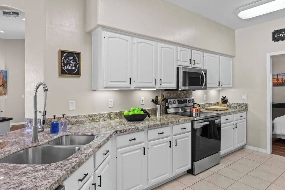 Stocked with all the essentials, this kitchen is ready for everything from morning coffee to full-course meals.