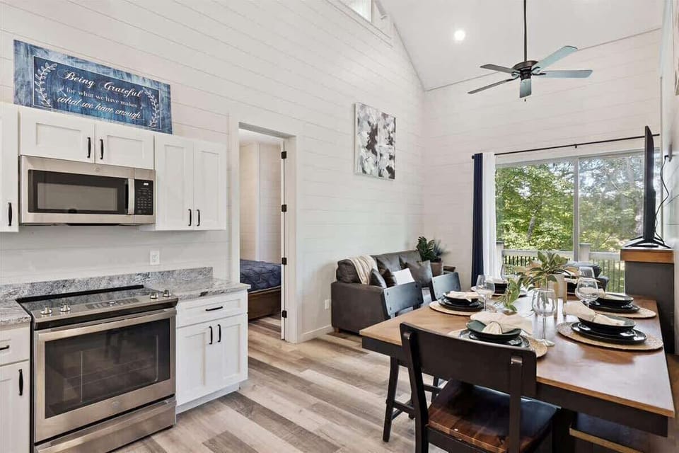 Plush seating, Smart TV, and a warm fireplace—this is your group’s go-to zone.