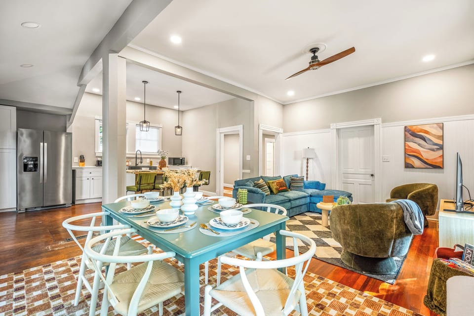 Dining table and living room