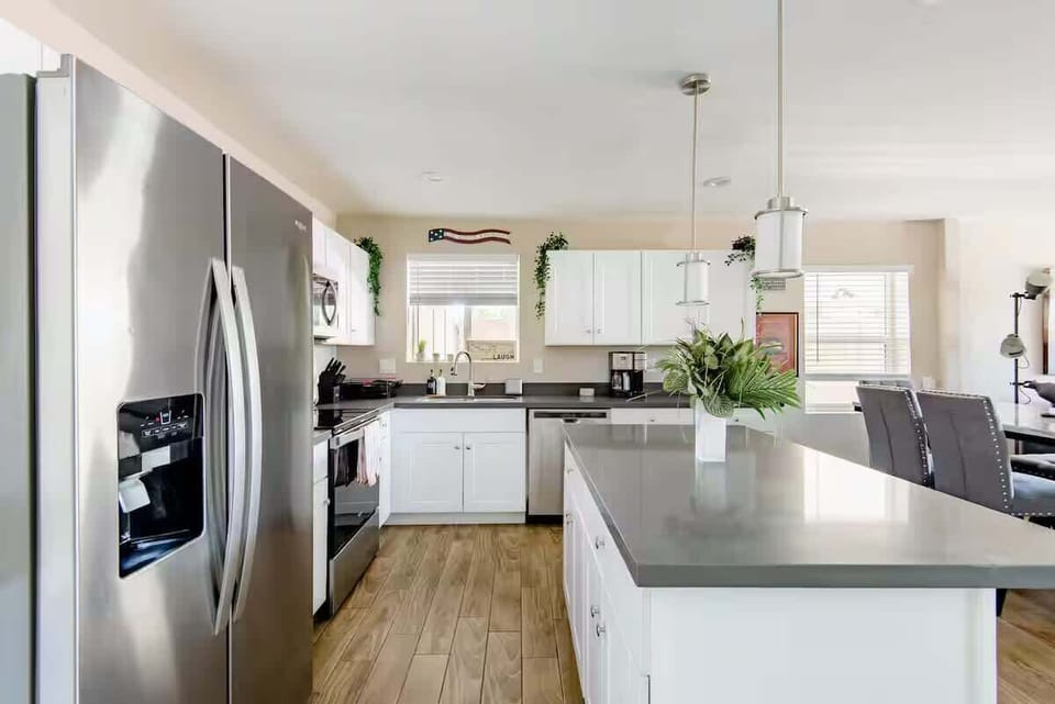 Kitchen: Included: Coffee/Kcups, Tea, creamers, sugar/sweetener Plastic and glass cups, outdoor beverage containers, coffee mugs Large cooking griddle, slow cookers, Large blender (ninja), pots, pans, cooking utensils, grilling utensils,