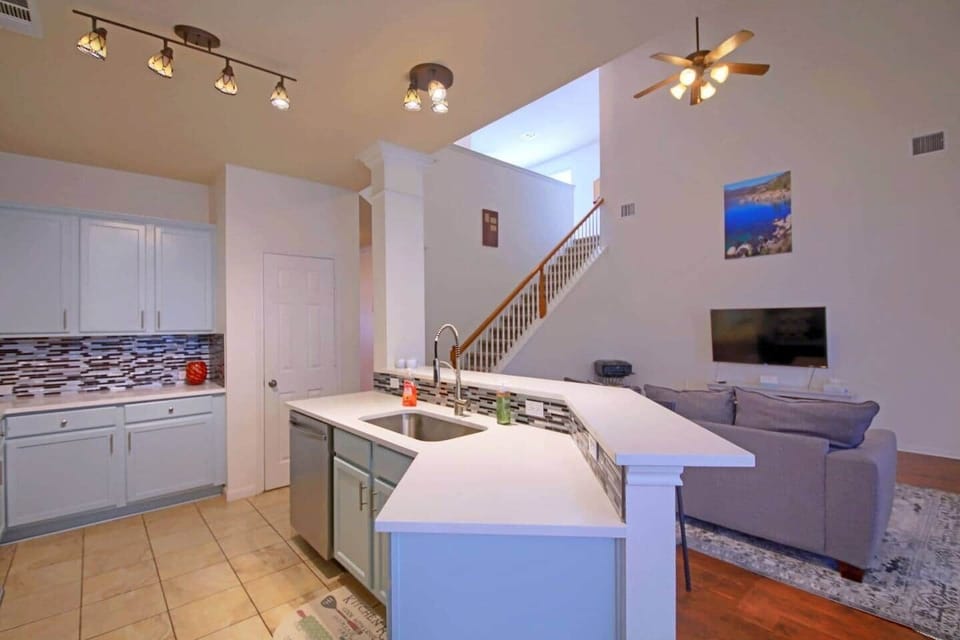 View of stairs from kitchen