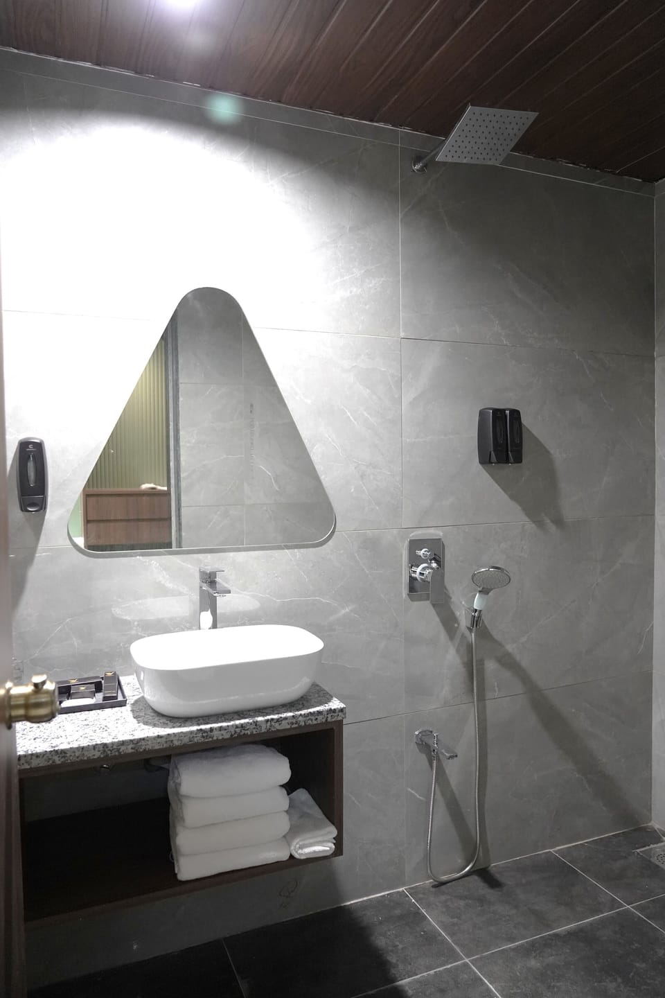 Superior Studio, Garden Area | Bathroom | Shower, towels, soap, shampoo