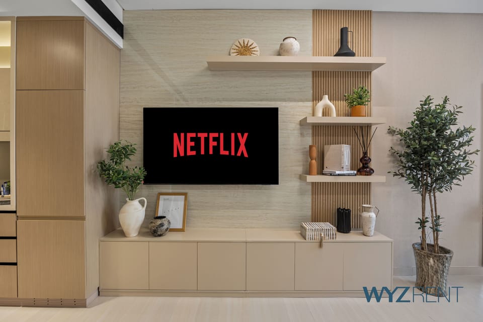 Standard Apartment, Balcony, Pool View | Living area | 55-inch Smart TV with digital channels, Netflix, streaming services