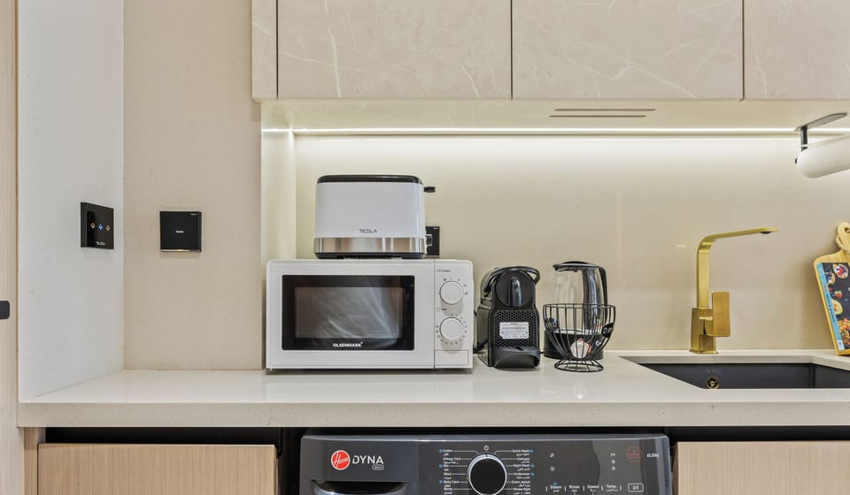 Standard Apartment, Balcony, Pool View | Private kitchen | Full-size fridge, microwave, oven, stovetop