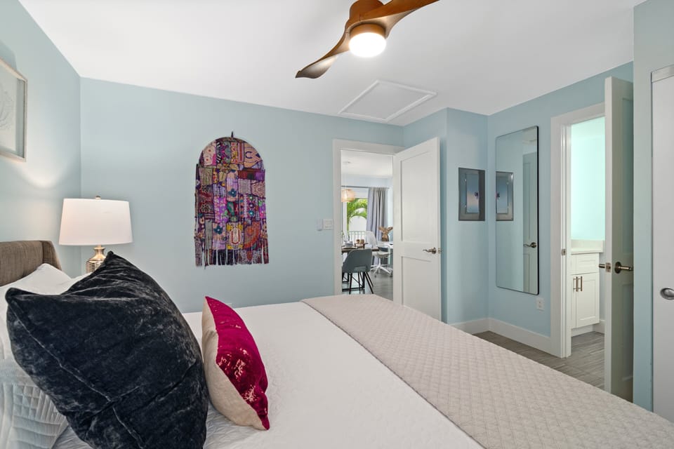 Rest easy knowing the fresh, tiled bathroom is just steps away.