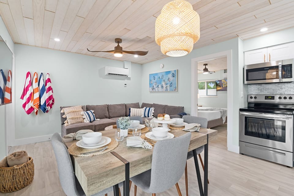 The dining and living area flow seamlessly.