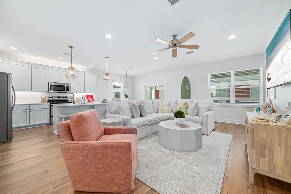 Large living area and kitchen