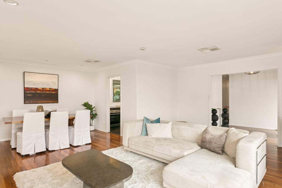 The open layout seamlessly linked the lounge and dining
