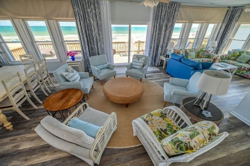 Oceanfront Living Room in Topsail Beach