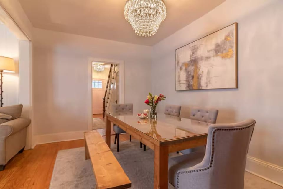 Dining Room/Living Room, with view of hallway to stairs