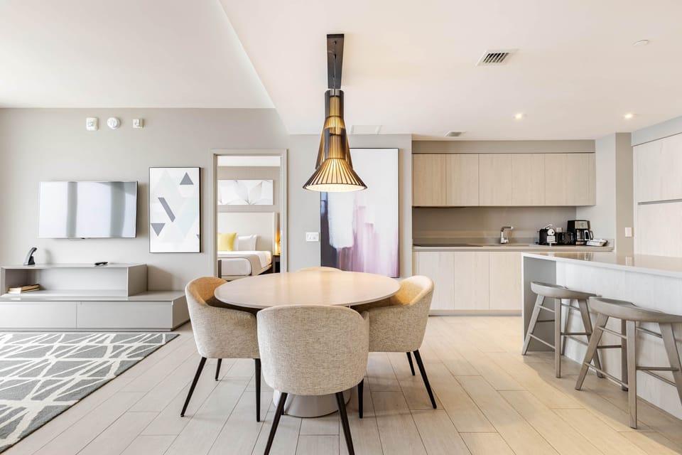 Dining room w kitchen and living