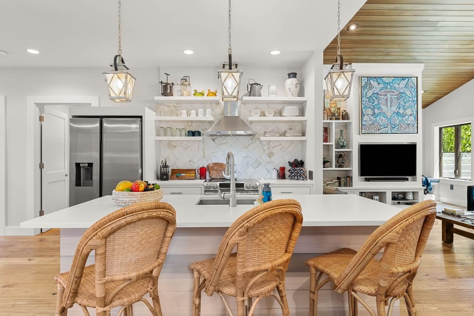 Kitchen island beside the living room.