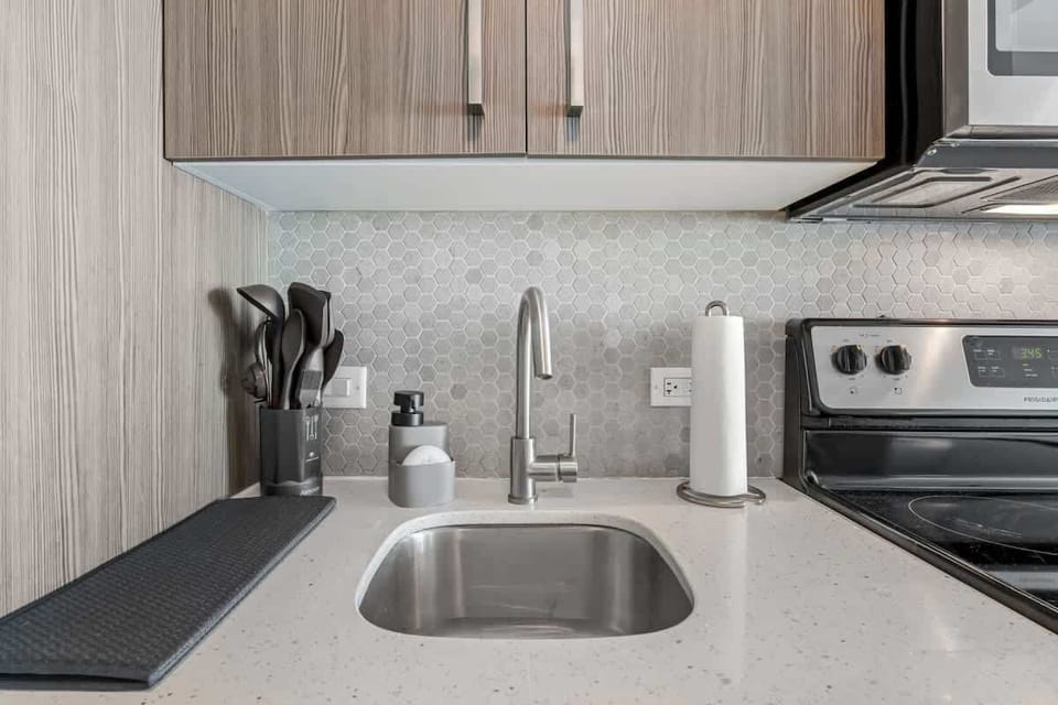 This close-up shot focuses on the sink and countertop.
