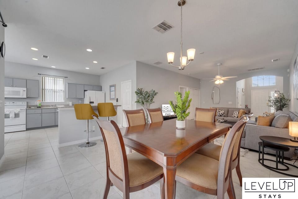 Large dining table, perfect for family meals or game nights