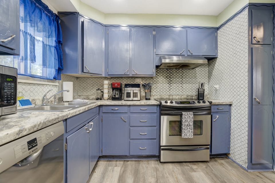 The kitchen is fully equipped for your monthly stay