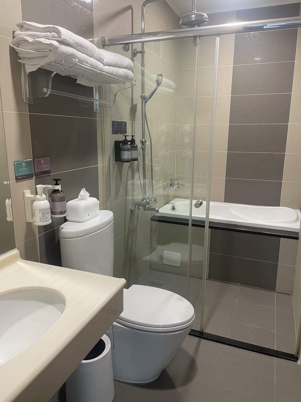 Standard Quadruple Room, 2 Double Beds, Balcony, Lake View | Bathroom | Shower, hair dryer, slippers, towels
