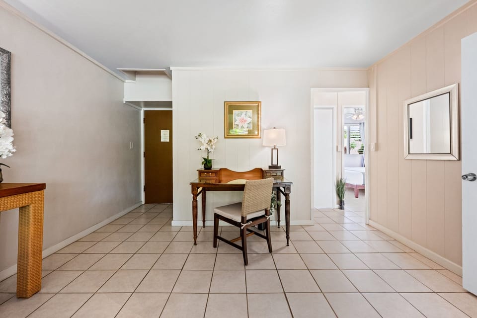 Dedicated desk with high-speed internet, perfect for remote work or catching up on emails.