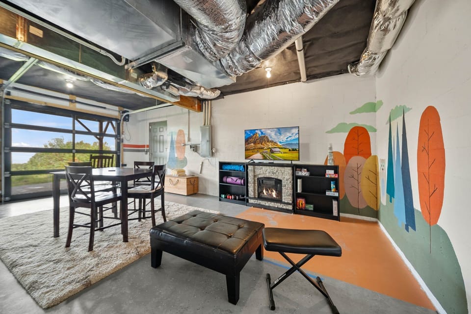 Glass Garage Style Door in the Game Room - TV, Games, Fireplace and More