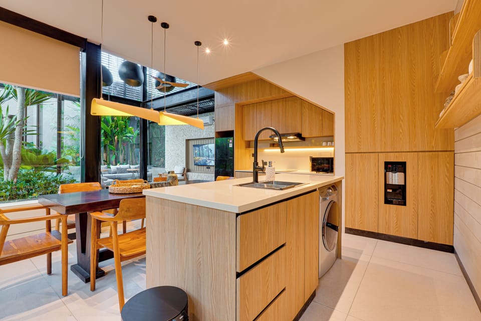 Villa, Pool View | Private kitchen | Fridge, microwave, stovetop, coffee/tea maker
