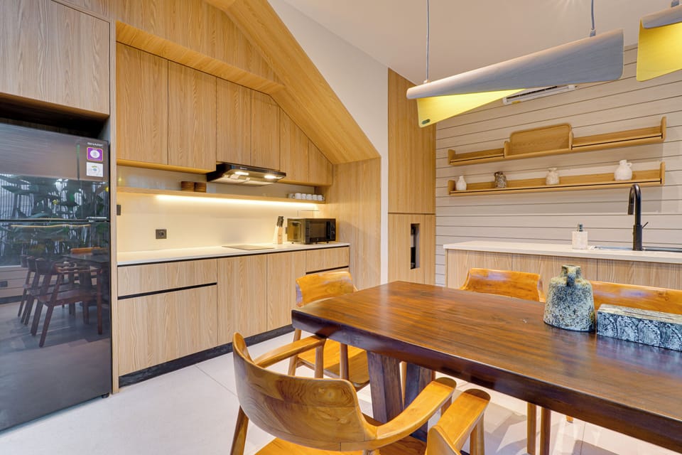 Villa, Pool View | Private kitchen | Fridge, microwave, stovetop, coffee/tea maker