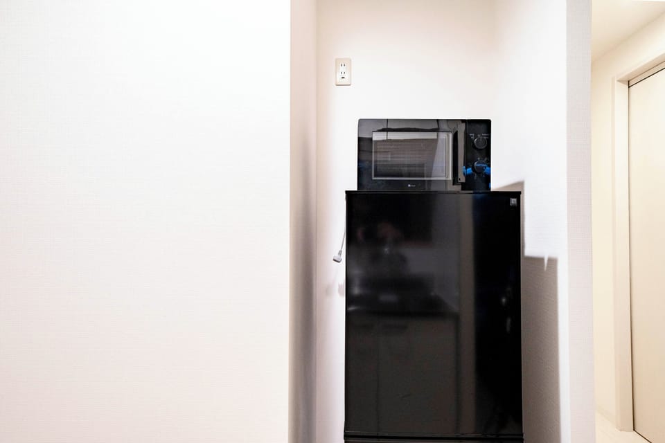 Fridge, microwave, stovetop, electric kettle