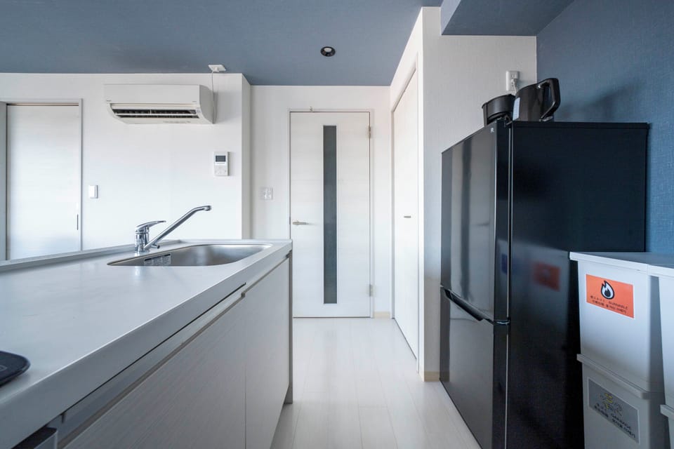 Fridge, microwave, stovetop, electric kettle
