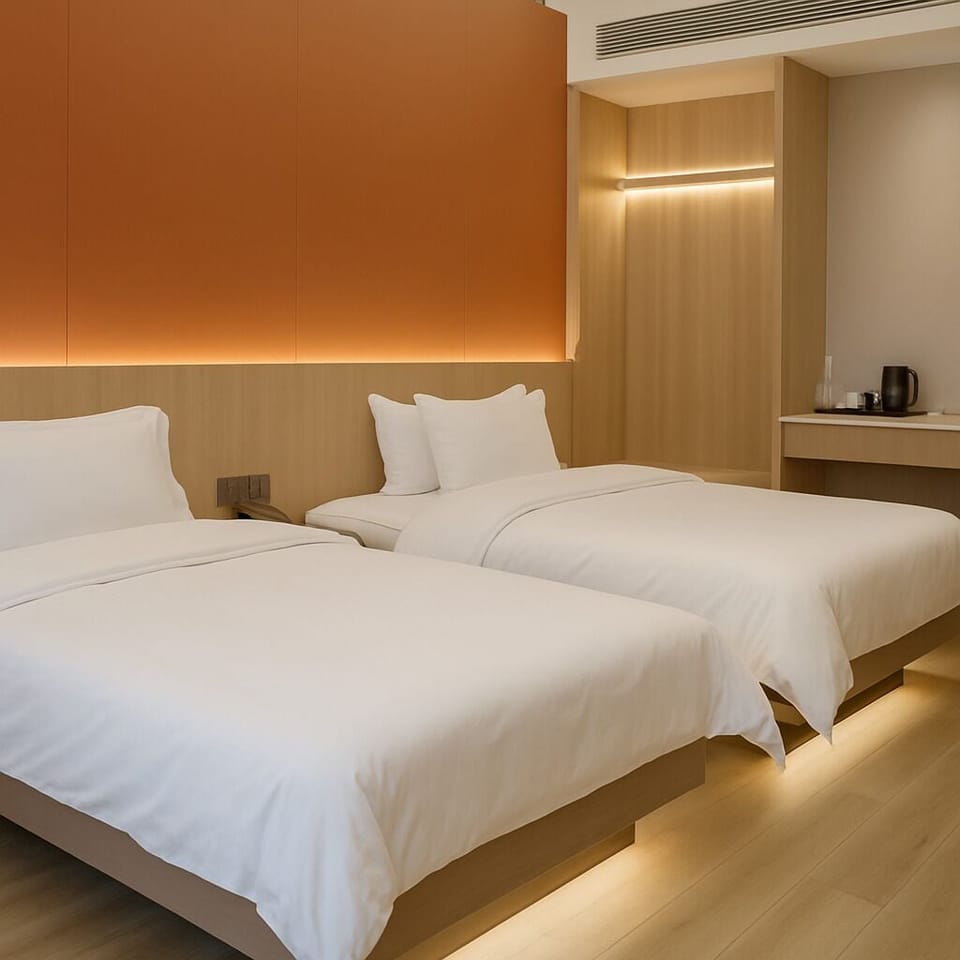 Standard Twin Room, 2 Double Beds, Non Smoking | Memory foam beds, desk, laptop workspace, free WiFi