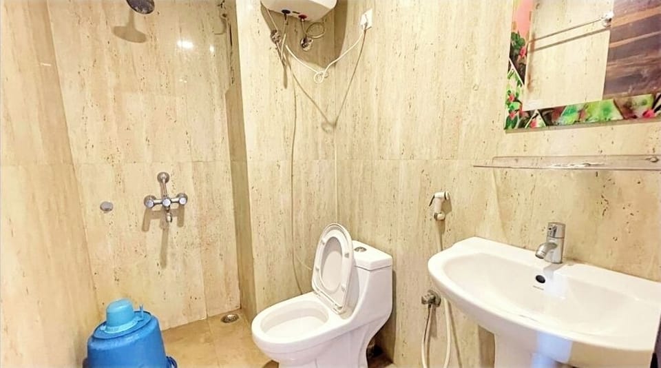 Shower, rainfall showerhead, bidet, soap