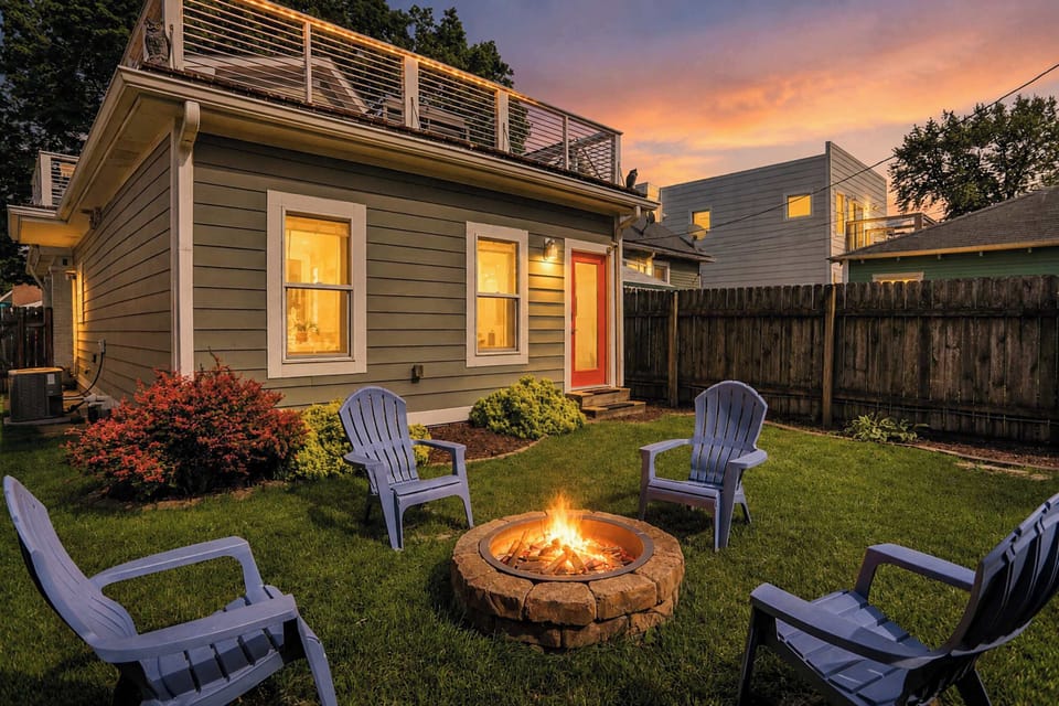 Fenced Backyard with Fire Pit | Fire Pit Nights and Rooftop Views Create the Perfect Indy Getaway