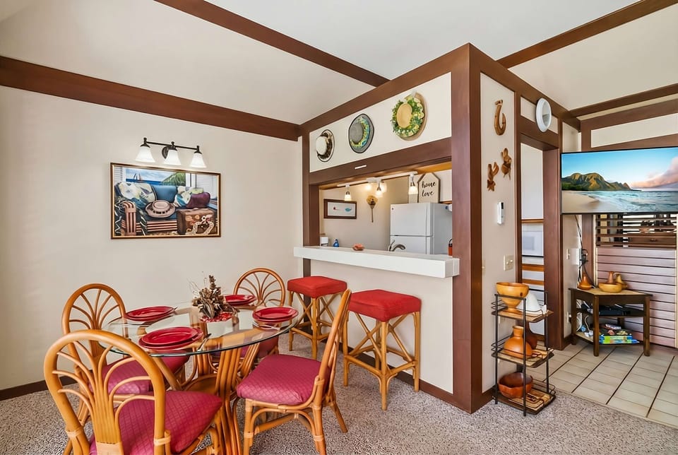 Open dining area with bar seating—perfect for family and friends