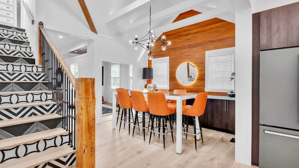 The high-top dining table that seats eight...