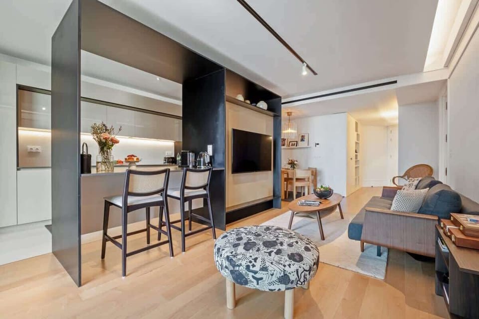Our living area, dining area and kitchen