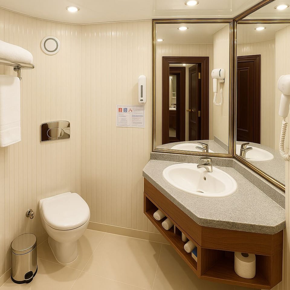 Combined shower/tub, hair dryer, towels, soap