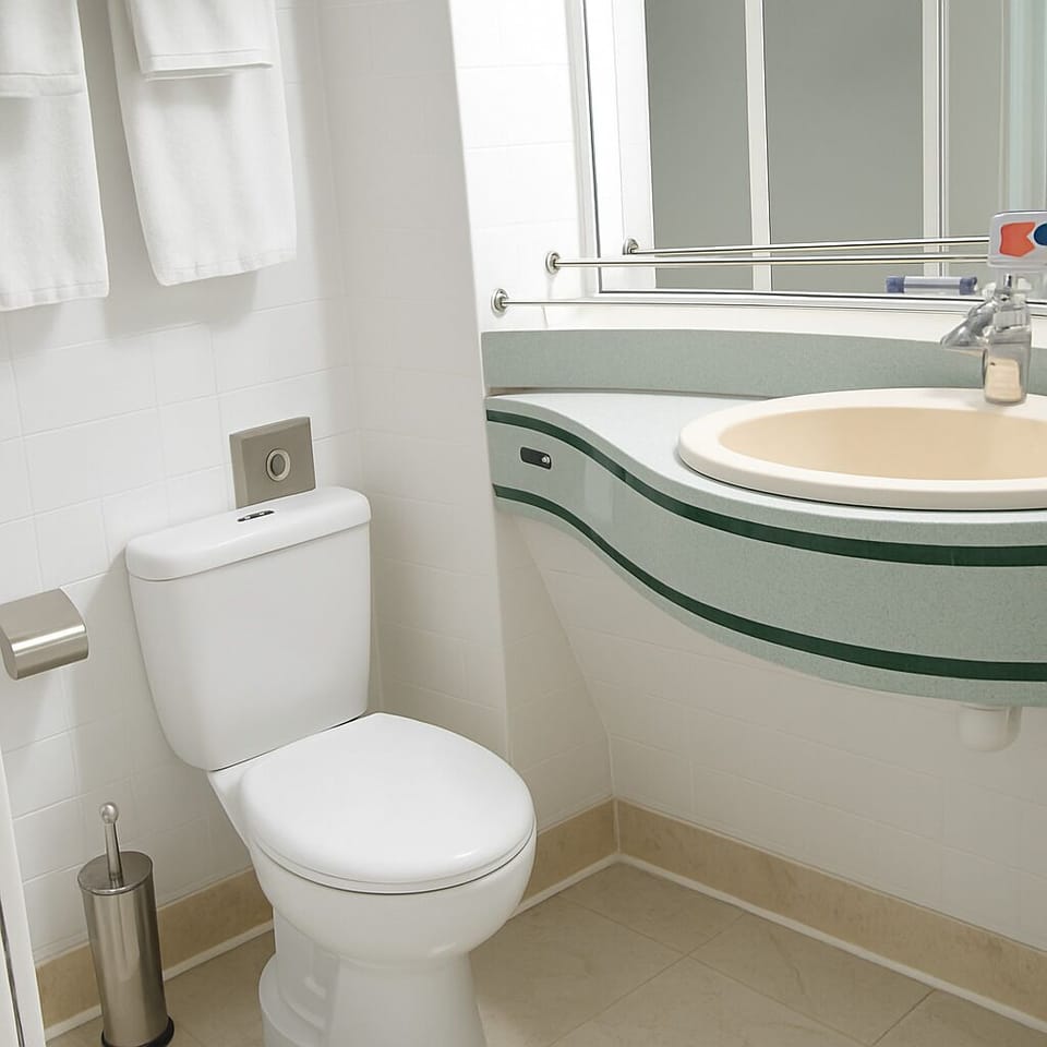 Combined shower/tub, hair dryer, towels, soap