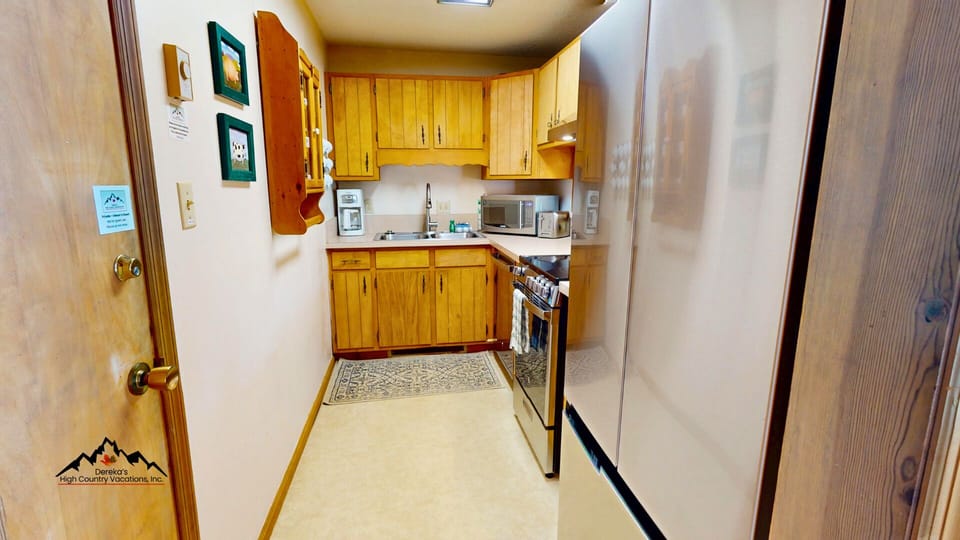 Kitchen with updated oven and large fridge
