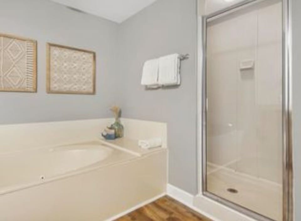 Master bathroom with spa tub and separate shower