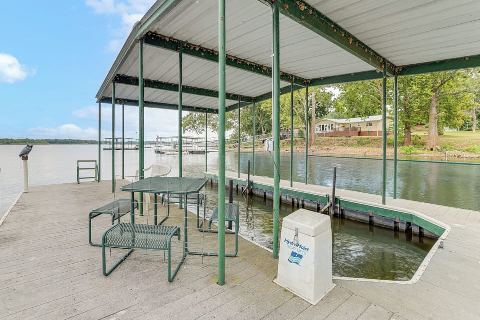 House Exterior | Private Boat Dock w/ Seating | Lake Access