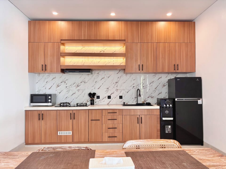 Luxury Villa, 2 Bedrooms, Pool View, Garden Area | Private kitchen | Fridge, microwave, oven, stovetop