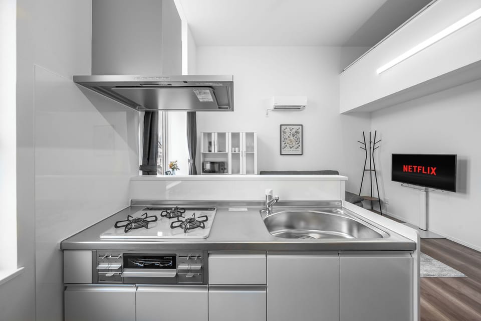 Fridge, microwave, stovetop, electric kettle