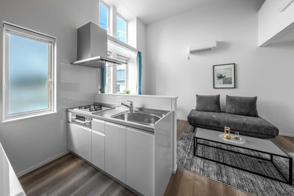 Fridge, microwave, stovetop, electric kettle