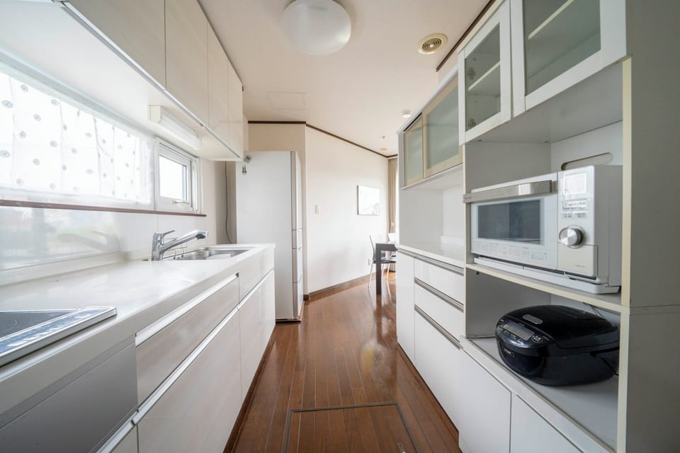 Fridge, microwave, stovetop, electric kettle