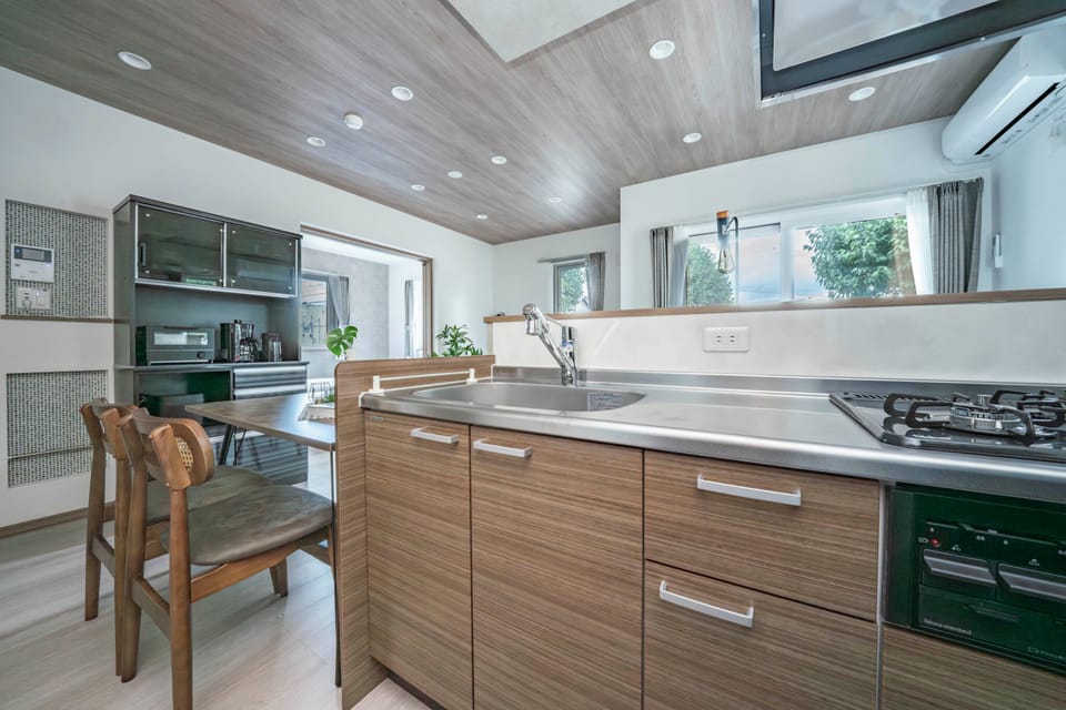 Fridge, microwave, electric kettle, toaster