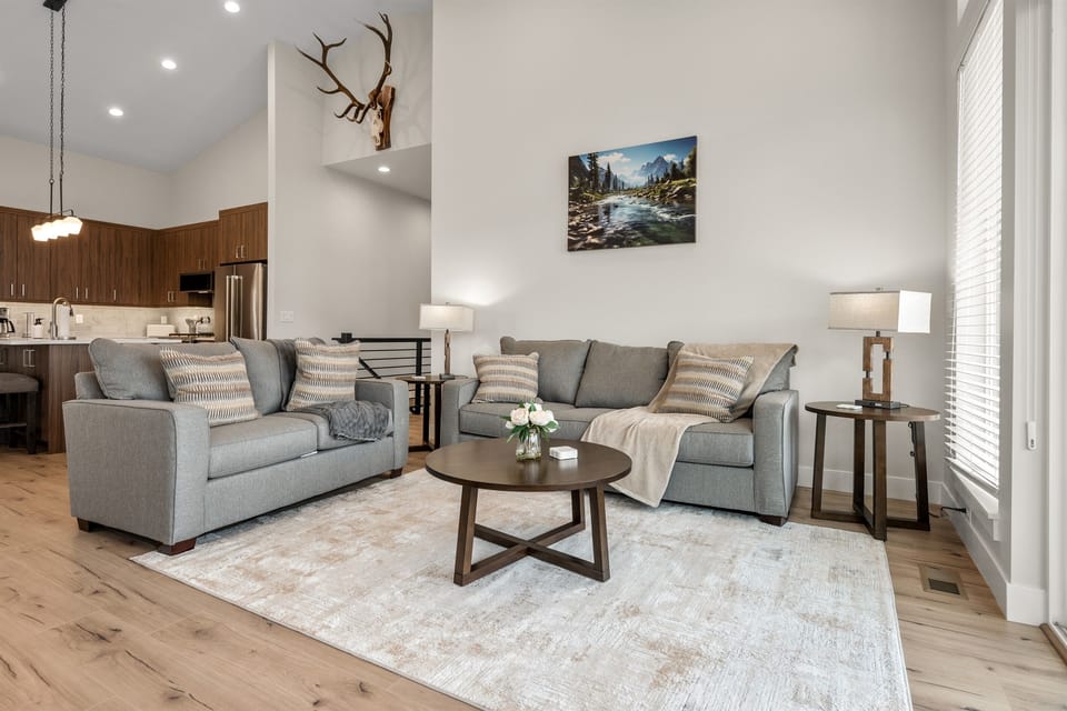 Modern decor and luxe pillows and throws.