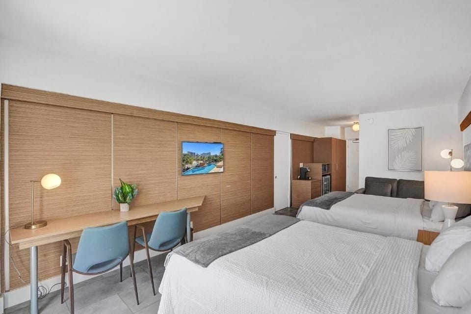 Unpack easily in this bright room with dedicated workspace.